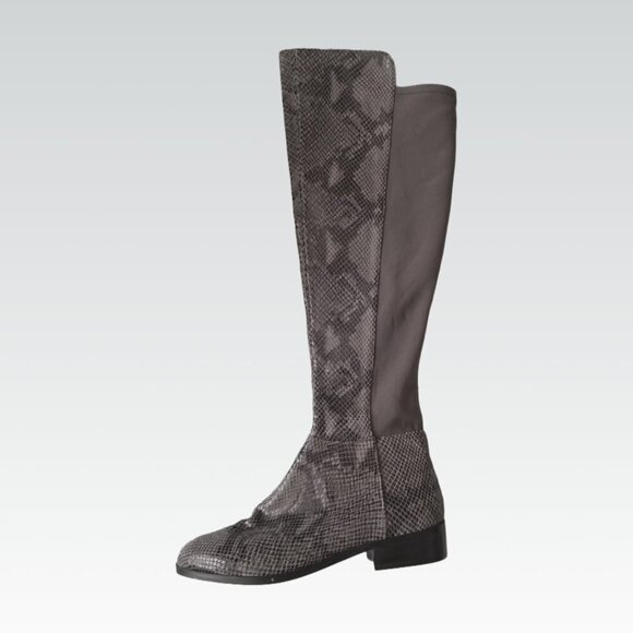 Michael Kors Bromley Gray Snake Print Leather Over-the-Knee Boots - Picture 4 of 10